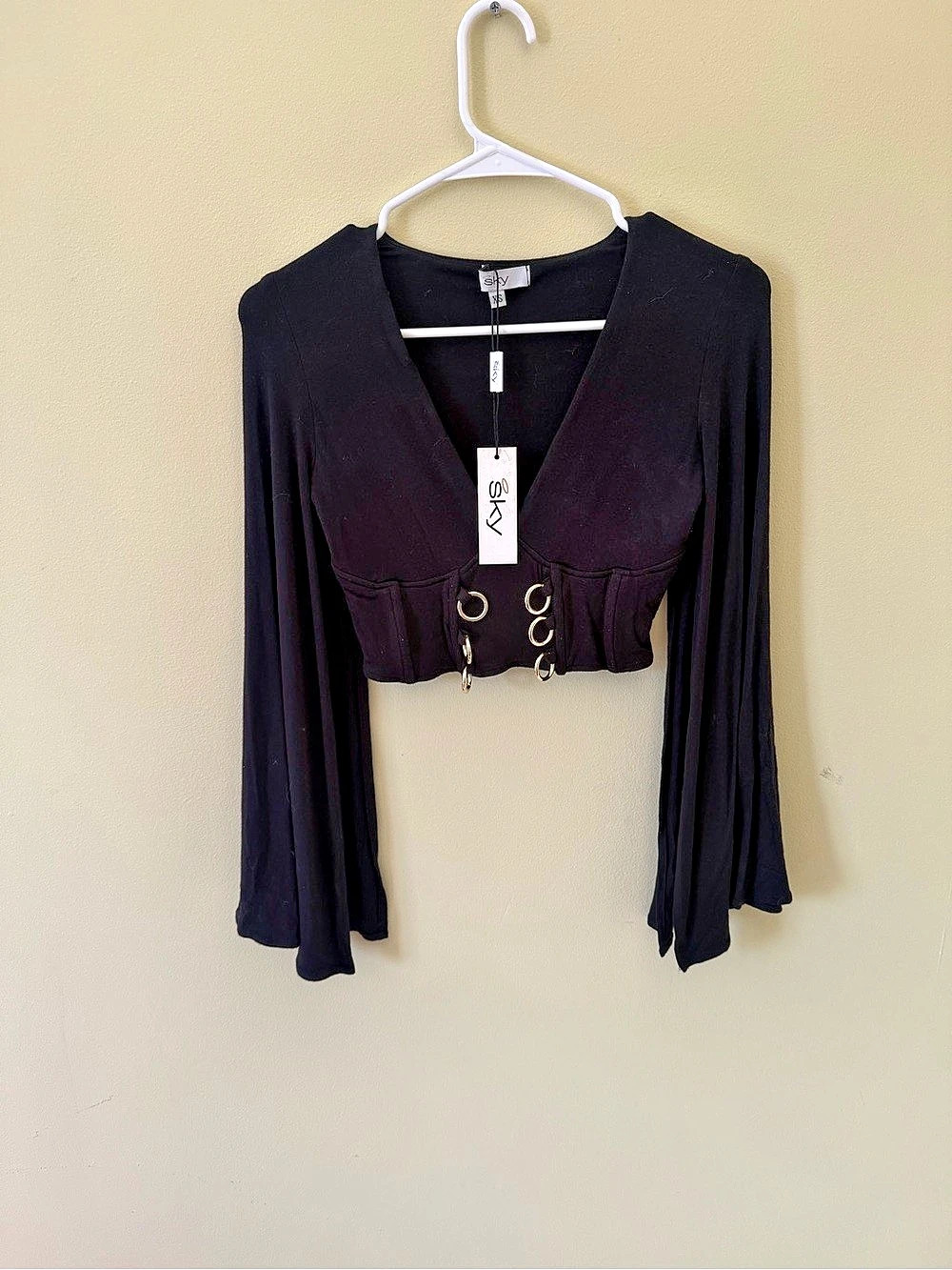 Sky Black Ring Detail Crop Top Size XS NWT